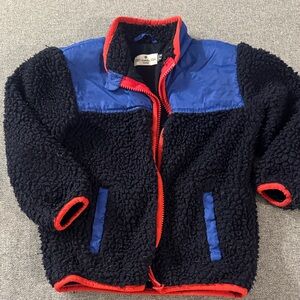 5/$15- Blue and Black Sherpa Jacket with Red Trim